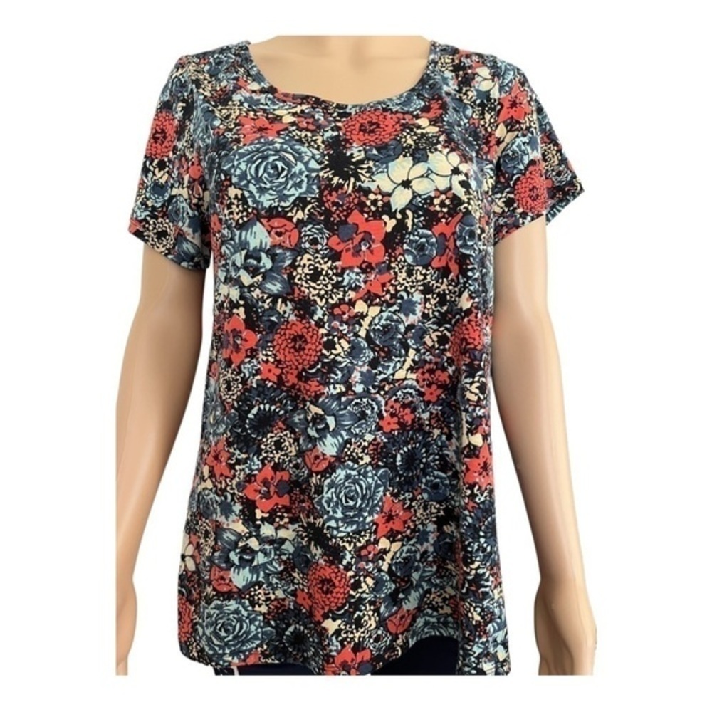 𝅺LULAROE classic boho floral print top blouse short sleeves scooped neck women M